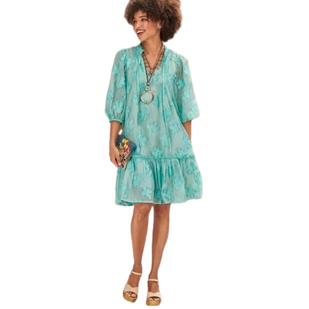 Sundance Dress Women Small Blue Fanciful Floral Mini Tiered Boho Beach Vacation